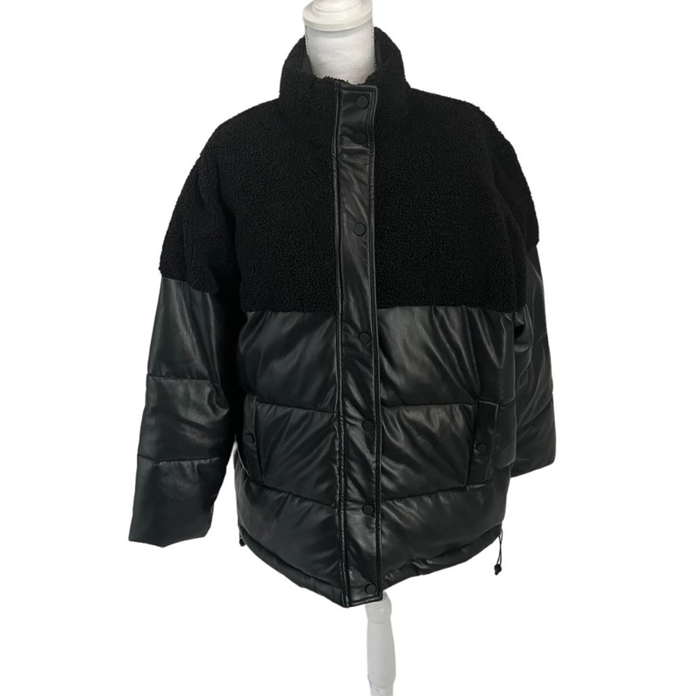 NWT Good American Faux Shearling Puffer Jacket Medium Black GA 2 Winter Coat